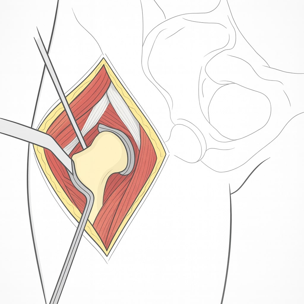 Anterior hip replacement approach illustration